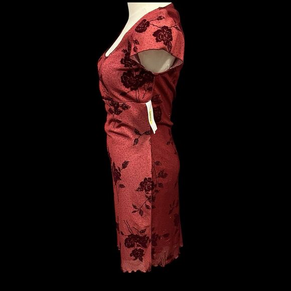 Y2K Goth Women’s Small Red Velvet Rose Floral Dress Square Neck Bodycon Romantic - Picture 6 of 12